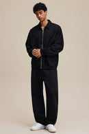 Heavyweight Collared Sweatshirt Jacket - Active Black