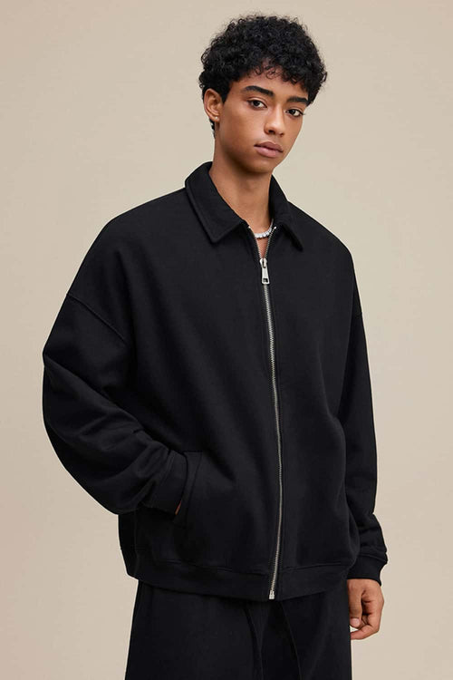 Heavyweight Collared Sweatshirt Jacket - Active Black