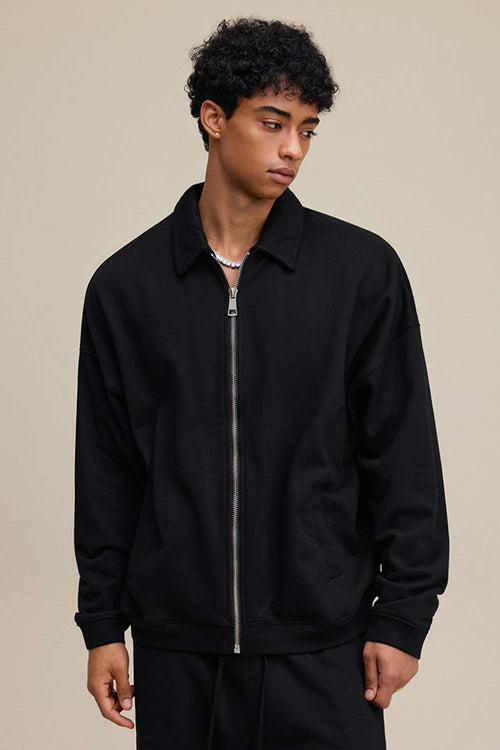 Heavyweight Collared Sweatshirt Jacket - Active Black
