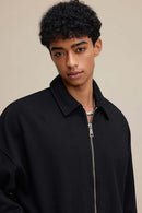 Heavyweight Collared Sweatshirt Jacket - Active Black