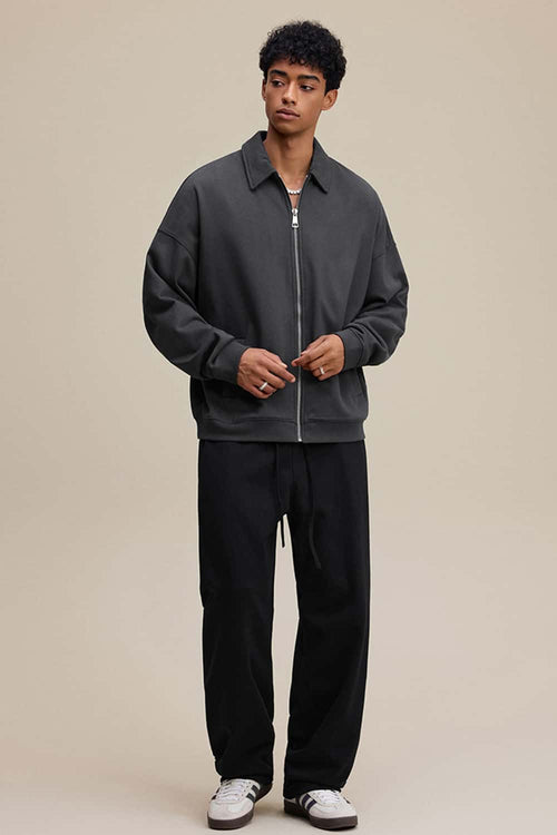 Heavyweight Collared Sweatshirt Jacket - Charcoal