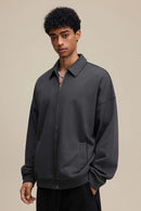Heavyweight Collared Sweatshirt Jacket - Charcoal
