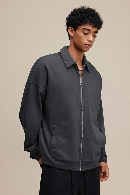 Heavyweight Collared Sweatshirt Jacket - Charcoal