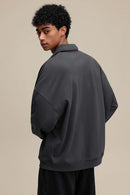 Heavyweight Collared Sweatshirt Jacket - Charcoal
