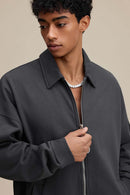 Heavyweight Collared Sweatshirt Jacket - Charcoal