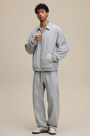 Heavyweight Collared Sweatshirt Jacket - Flower Gray