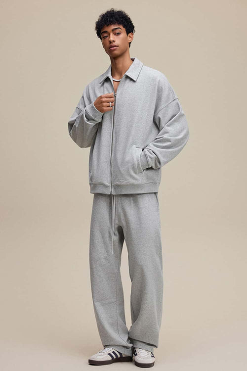 Heavyweight Collared Sweatshirt Jacket - Flower Gray