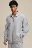 Heavyweight Collared Sweatshirt Jacket - Flower Gray