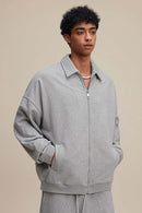 Heavyweight Collared Sweatshirt Jacket - Flower Gray