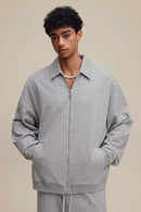 Heavyweight Collared Sweatshirt Jacket - Flower Gray
