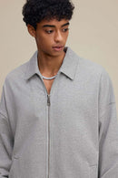 Heavyweight Collared Sweatshirt Jacket - Flower Gray
