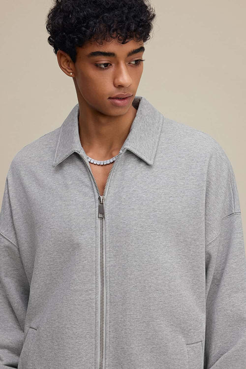 Heavyweight Collared Sweatshirt Jacket - Flower Gray