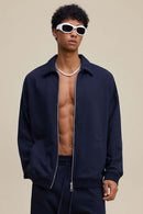 Heavyweight Collared Sweatshirt Jacket - Navy Blue