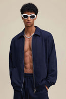 Heavyweight Collared Sweatshirt Jacket - Navy Blue