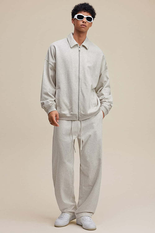 Heavyweight Collared Sweatshirt Jacket - Oat Gray