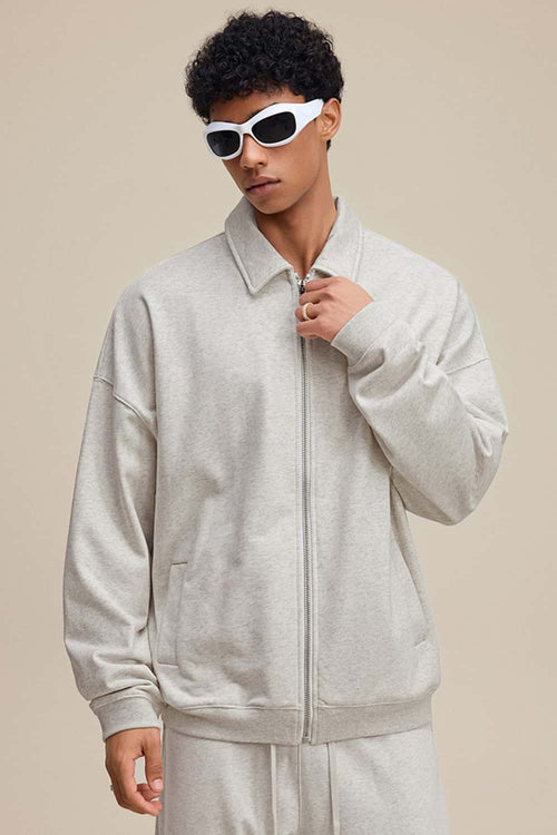 Heavyweight Collared Sweatshirt Jacket - Oat Gray