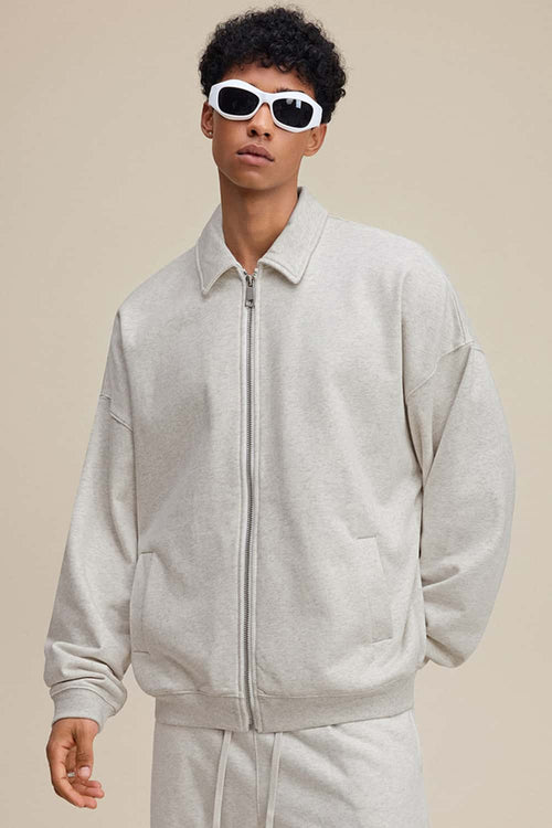 Heavyweight Collared Sweatshirt Jacket - Oat Gray
