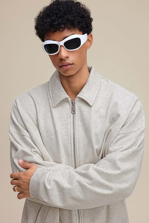 Heavyweight Collared Sweatshirt Jacket - Oat Gray