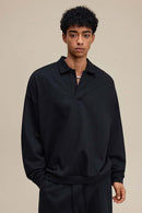 Premium Cotton Blend Collared Sweatshirt - Active Black