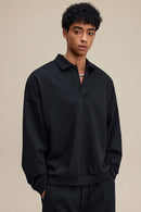 Premium Cotton Blend Collared Sweatshirt - Active Black
