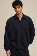 Premium Cotton Blend Collared Sweatshirt - Active Black