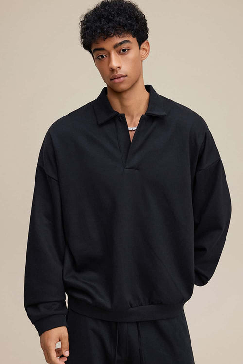 Premium Cotton Blend Collared Sweatshirt - Active Black