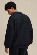 Premium Cotton Blend Collared Sweatshirt - Active Black