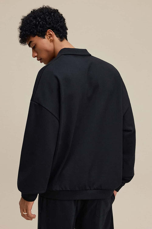 Premium Cotton Blend Collared Sweatshirt - Active Black