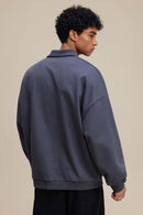 Premium Cotton Blend Collared Sweatshirt - Charcoal