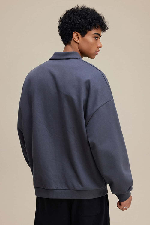 Premium Cotton Blend Collared Sweatshirt - Charcoal