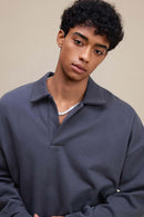 Premium Cotton Blend Collared Sweatshirt - Charcoal