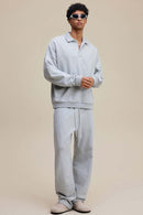 Premium Cotton Blend Collared Sweatshirt - Flower Gray