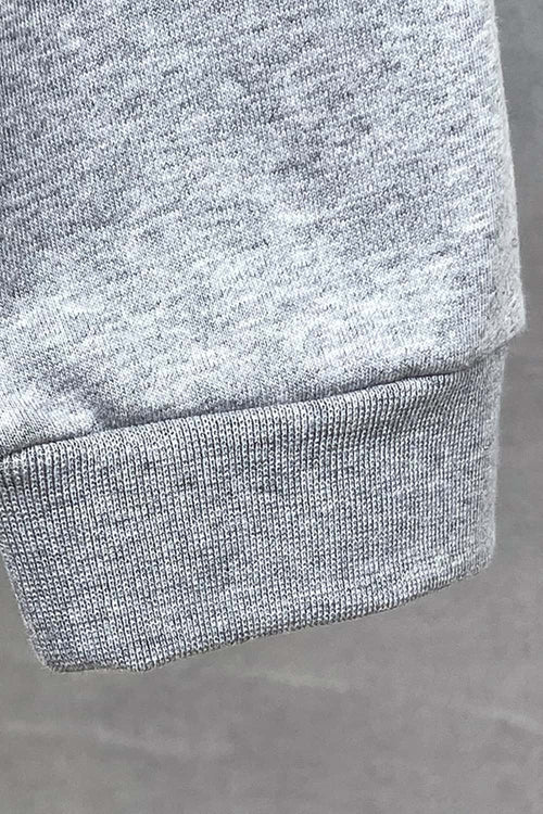 Premium Cotton Blend Collared Sweatshirt - Flower Gray