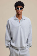 Premium Cotton Blend Collared Sweatshirt - Flower Gray