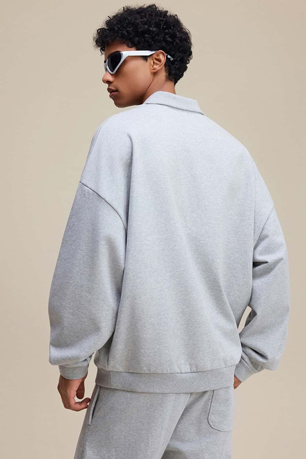 Solid Color Polo Collar Sweatshirt Pullover