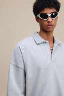 Premium Cotton Blend Collared Sweatshirt - Flower Gray