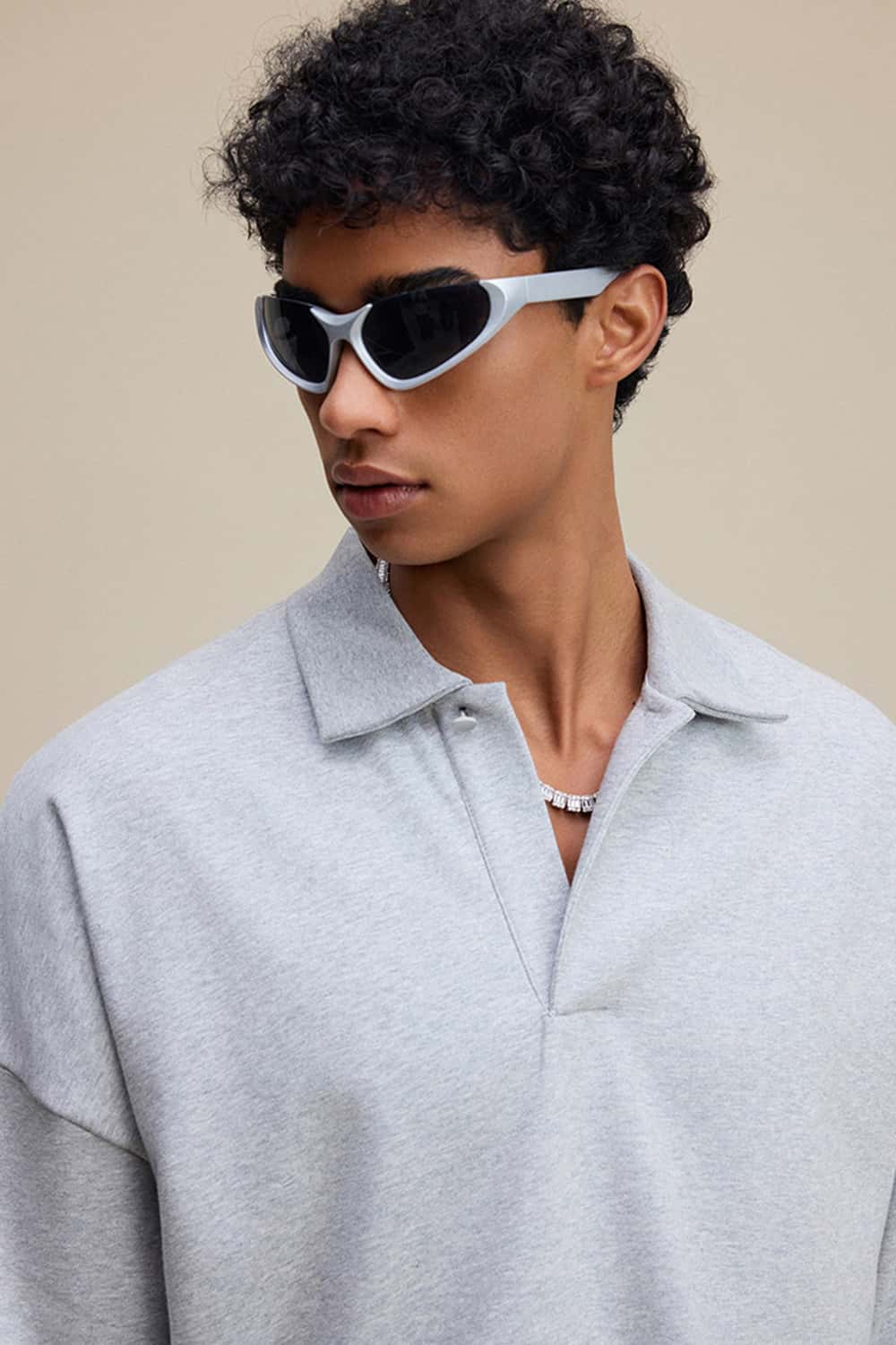 Solid Color Polo Collar Sweatshirt Pullover