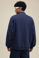 Premium Cotton Blend Collared Sweatshirt - Navy Blue
