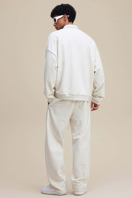 Premium Cotton Blend Collared Sweatshirt - Oat Gray