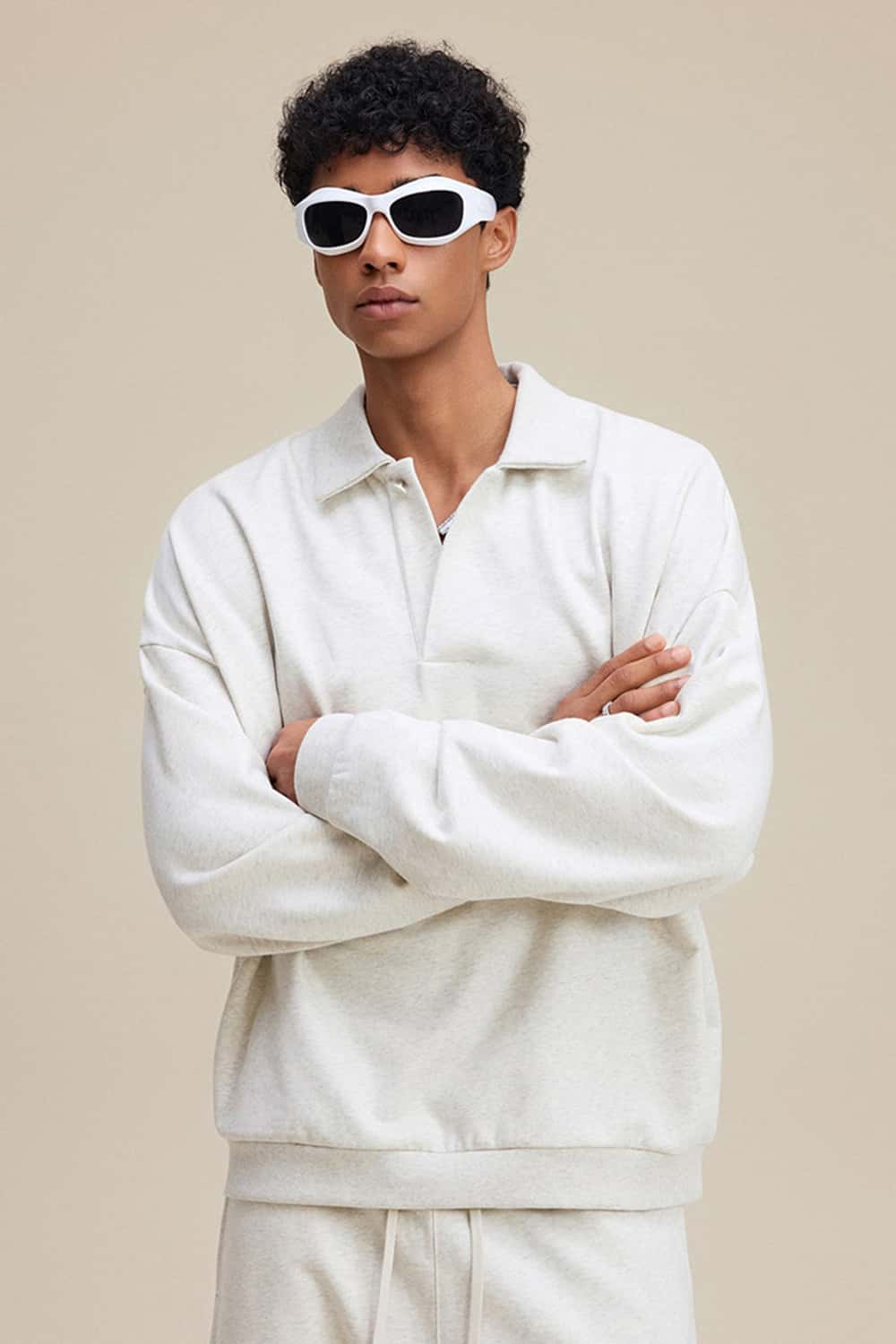 Solid Color Polo Collar Sweatshirt Pullover