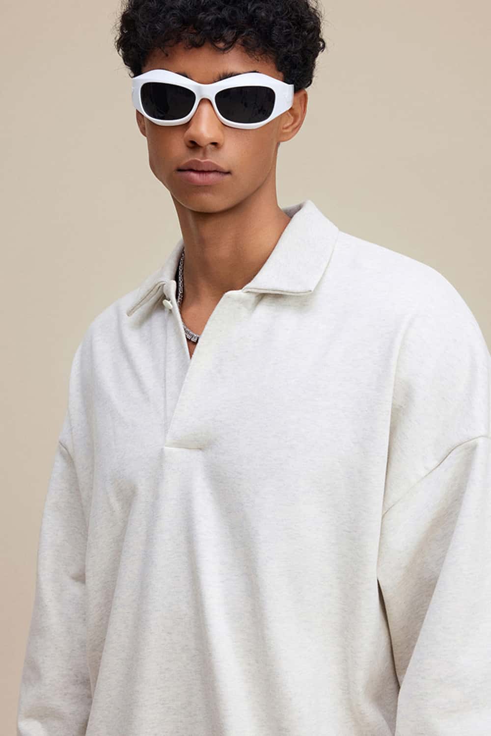 Solid Color Polo Collar Sweatshirt Pullover