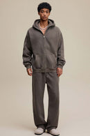 Distressed Fleece Straight-Leg Pants - Coffee