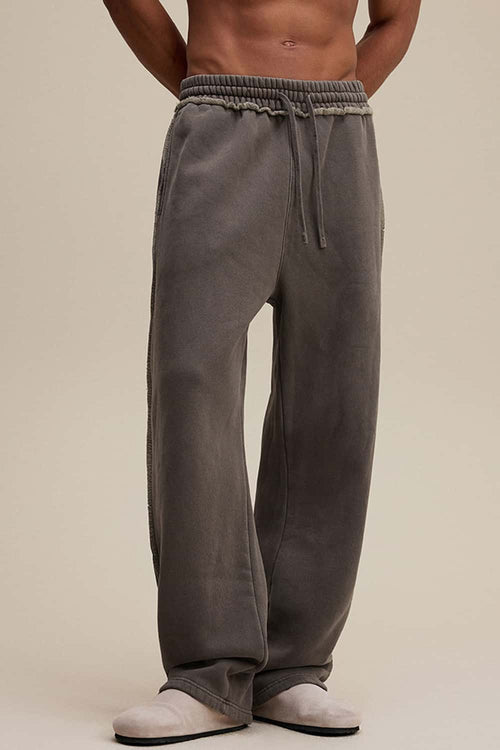Distressed Fleece Straight-Leg Pants - Coffee