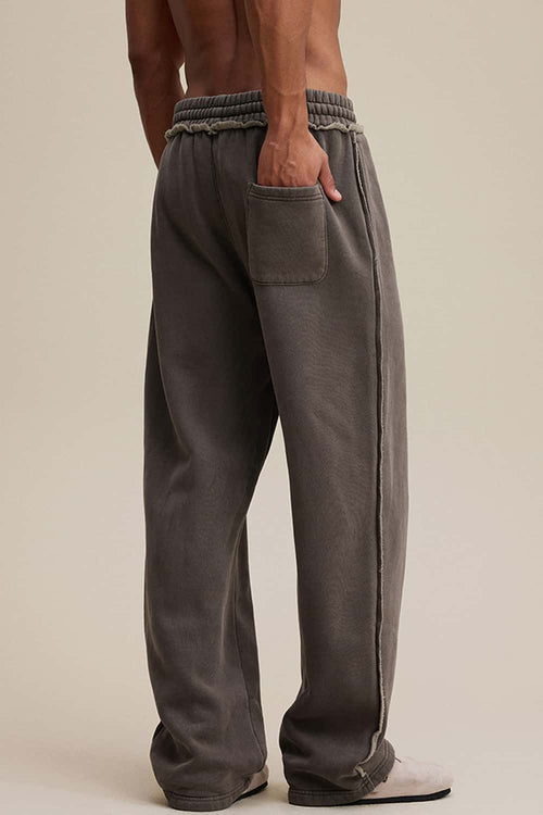 Distressed Fleece Straight-Leg Pants - Coffee