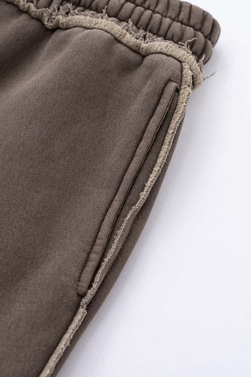 Distressed Fleece Straight-Leg Pants - Coffee