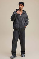 Distressed Fleece Straight-Leg Pants - Dark Gray