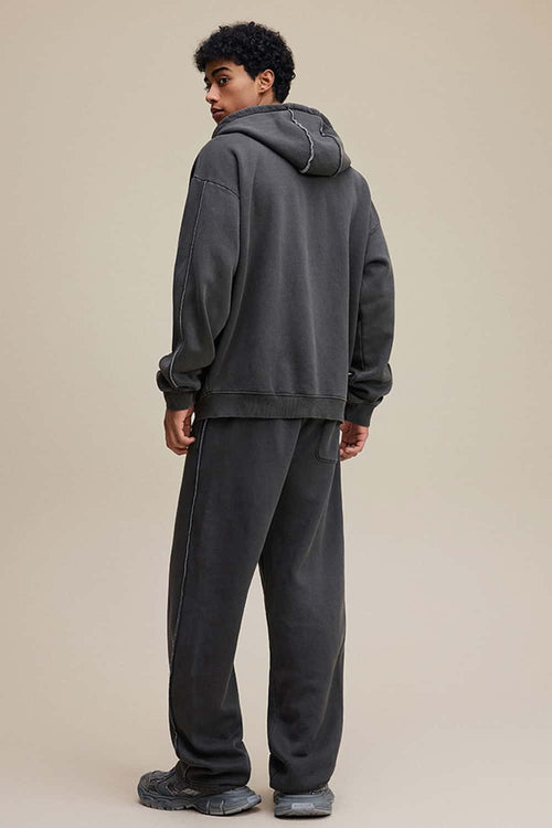 Distressed Fleece Straight-Leg Pants - Dark Gray