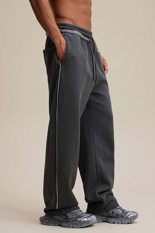Distressed Fleece Straight-Leg Pants - Dark Gray