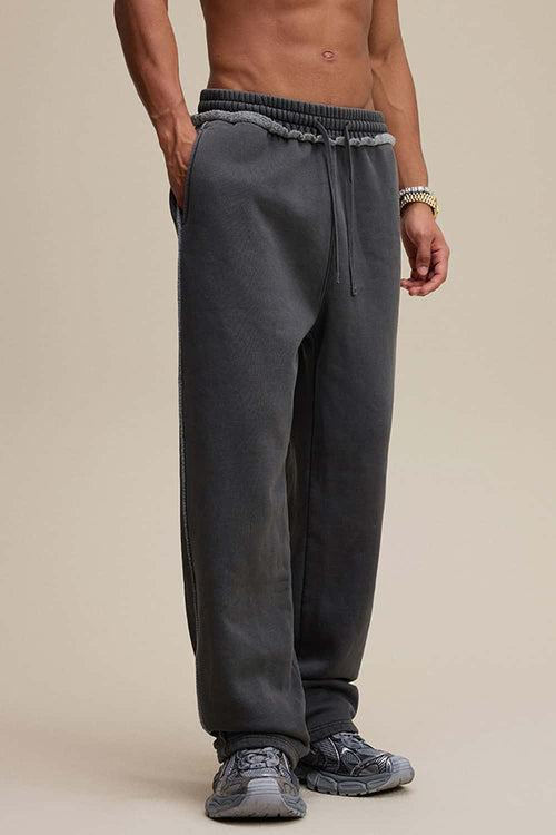 Distressed Fleece Straight-Leg Pants - Dark Gray