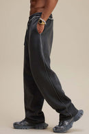 Distressed Fleece Straight-Leg Pants - Dark Gray